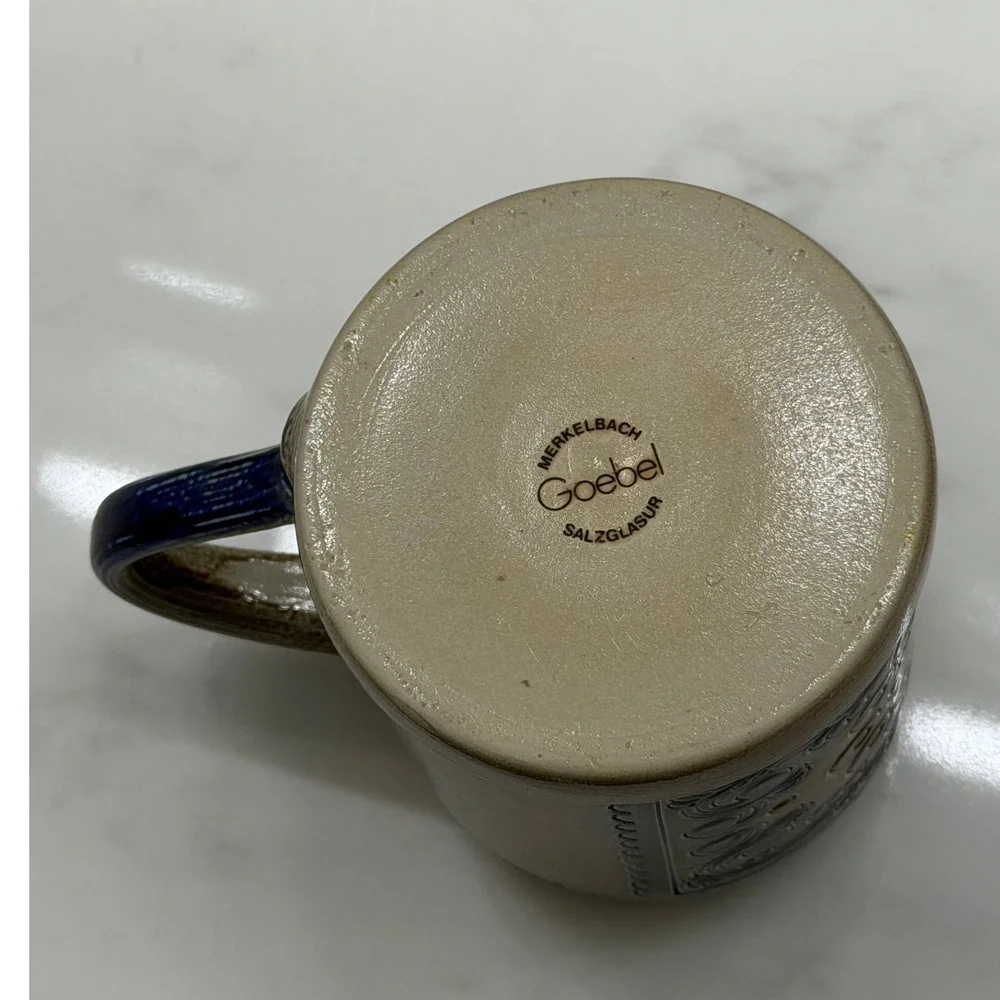 Goebel Merkelbach Saltglaze Beer Stein‎ Mug Tan Blue Size 0.5L Vintage Stoneware